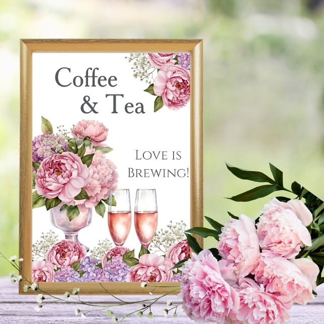 Floral Coffee and Tea Love is Brewing Sign Invitation (Floral Coffee and Tea Love is Brewing Sign)