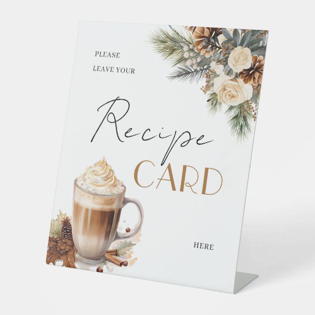 Floral Coffee Bridal Shower Recipe Request Table Pedestal Sign (Front)