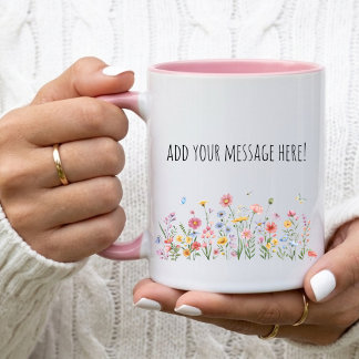 Floral Coffee Cup, Custom Text Message Mug for Mum