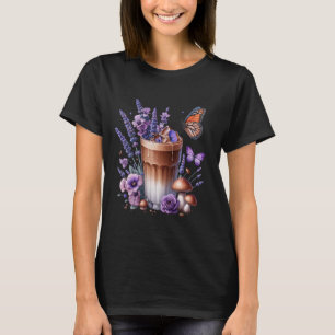 Floral Coffee Cup Iced Latte Summer Flowers Lavend T-Shirt