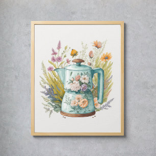 Floral Coffee Kitchen Watercolor Botanical Boho Poster