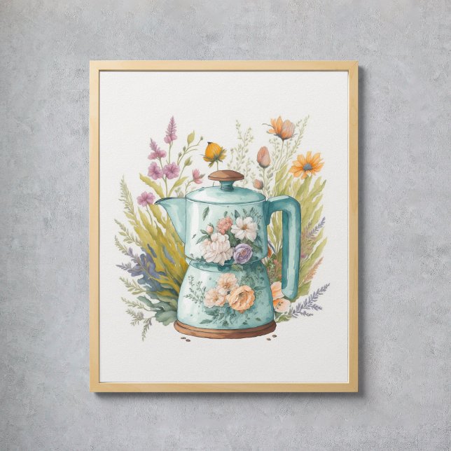 Floral Coffee Kitchen Watercolor Botanical Boho Poster (Floral Coffee Kitchen Watercolor Botanical Boho Poster
)