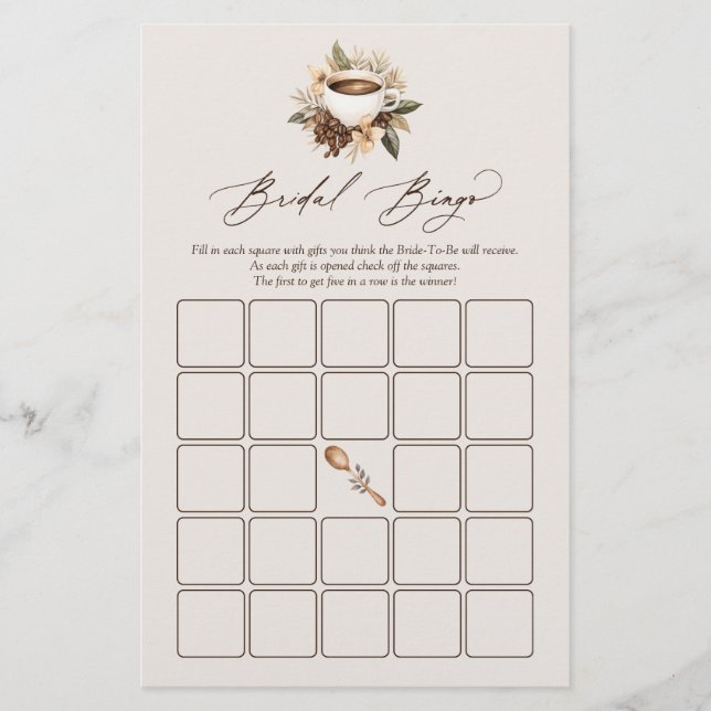 Floral Coffee Love is Brewing Bridal Bingo Game (Front)