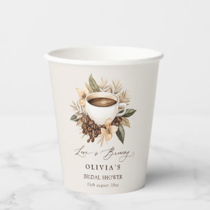 Floral Coffee Love is Brewing Bridal Shower Paper Cups