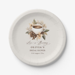 Floral Coffee Love is Brewing Bridal Shower Paper Plate