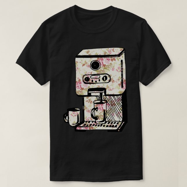 Floral Coffee Machine T-Shirt (Design Front)