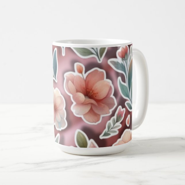 Floral Coffee Mug – Peach Flowers (Front Right)