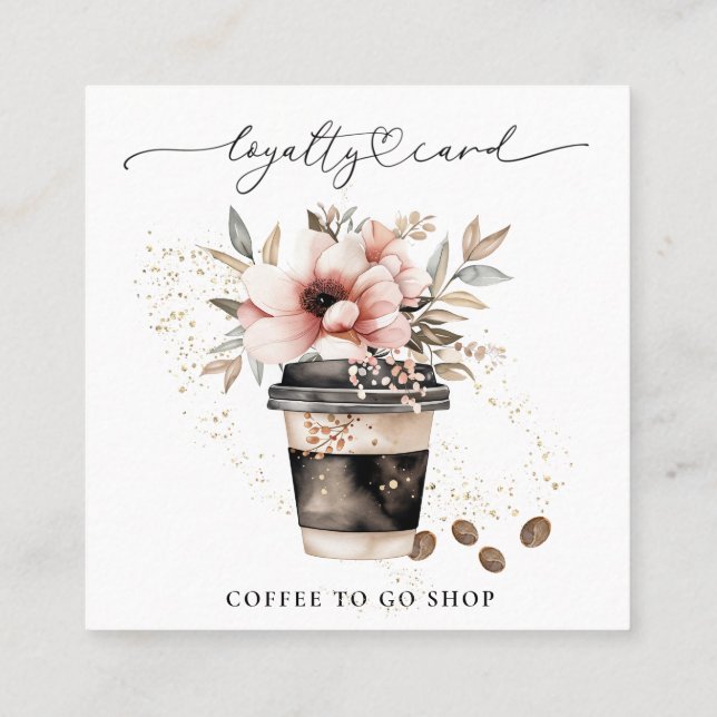 *~* Floral Coffee To Go Espresso QR Rewards Loyalty Card (Back)