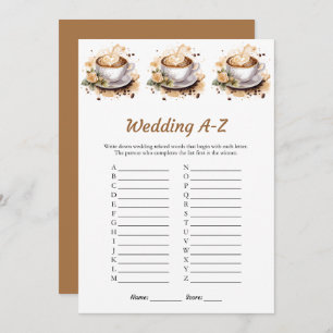 Floral Coffee Wedding A-Z Bridal Shower Game Card 