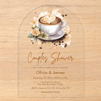 Floral Coffee Wedding Couples Bridal Shower Acrylic Invitations
