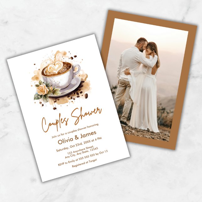 Floral Coffee Wedding Photo Couples Bridal Shower  Invitation (Floral Coffee Wedding Photo Couples Bridal Shower Invitation )