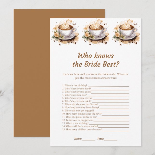 Floral Coffee Who Knows the Bride Best Game Cards  (Front/Back)