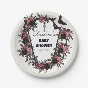 Floral Coffin Halloween Baby Shower Paper Plate