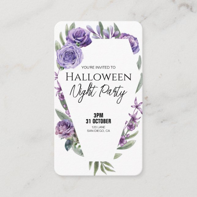 Floral Coffin Invitation Business Cards (Front)
