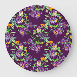 Floral collage, seamless pattern, abstract digital large clock