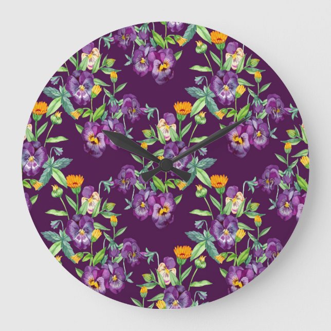 Floral collage, seamless pattern, abstract digital large clock (Front)