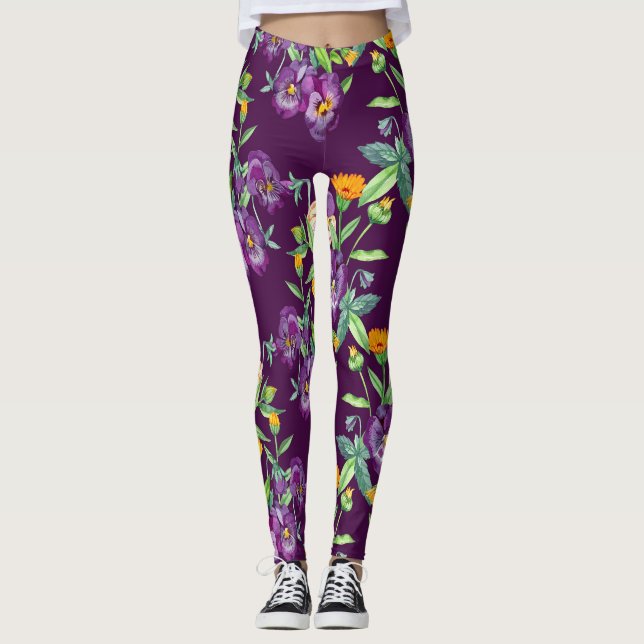 Floral collage, seamless pattern, abstract digital leggings (Front)