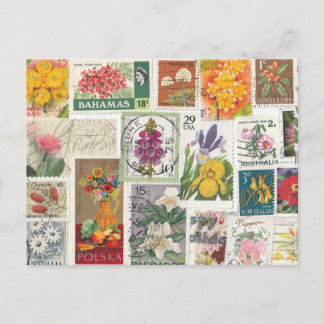 Floral Collage - World Stamps Postcard