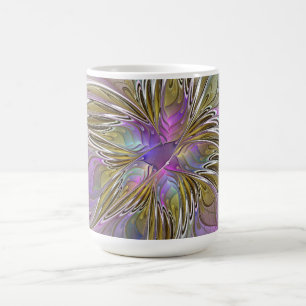 Floral Colorful Abstract Fractal With Pink & Gold Coffee Mug