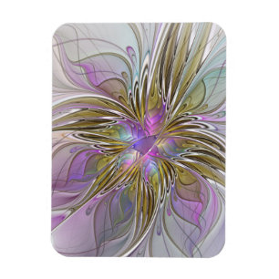 Floral Colorful Abstract Fractal With Pink & Gold Magnet