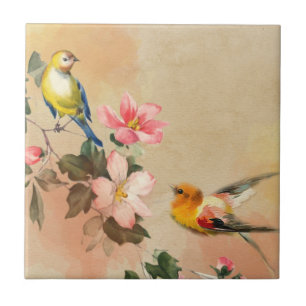 Floral colorful bird tile