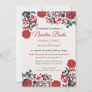 Floral Colorful Botanical Flowers Spanish Wedding Invitation