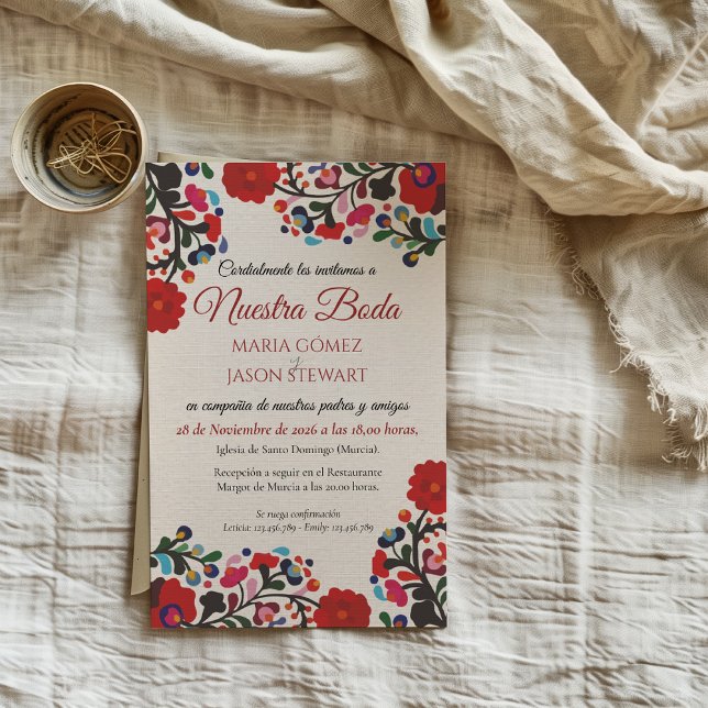 Floral Colorful Botanical Flowers Spanish Wedding Invitation (Floral Colorful Botanical Flowers Spanish Wedding Invitation)