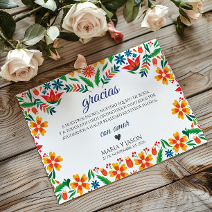 Floral Colorful Botanical Flowers Spanish Wedding Thank You Card