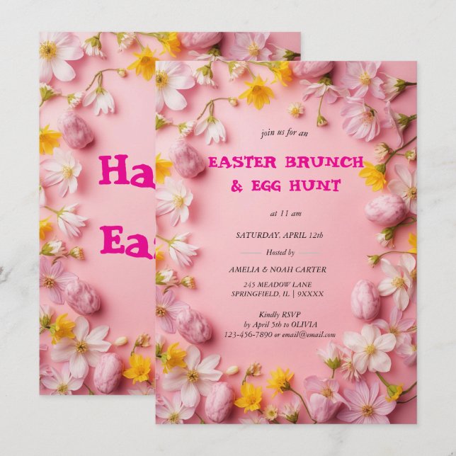 Floral Colorful Easter BRUNCH & HUNT Invitation (Front/Back)