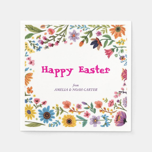 Floral Colorful Easter BRUNCH & HUNT Napkin (Front)