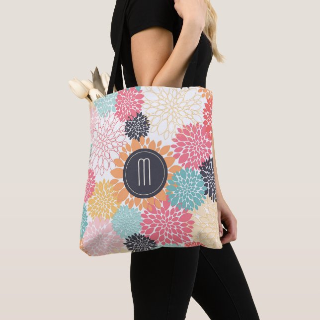 Floral Colour Burst Monogram Tote Bag (Close Up)