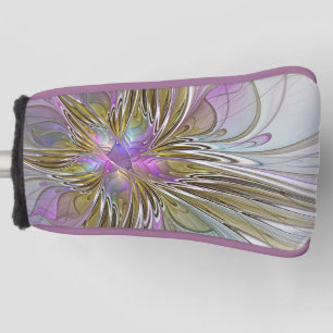 Floral Colourful Abstract Fractal Art Pink & Gold Golf Head Cover