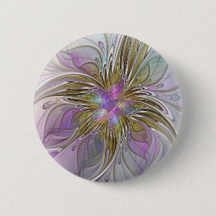 Floral Colourful Abstract Fractal With Pink & Gold 6 Cm Round Badge