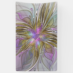 Floral Colourful Abstract Fractal With Pink & Gold Banner