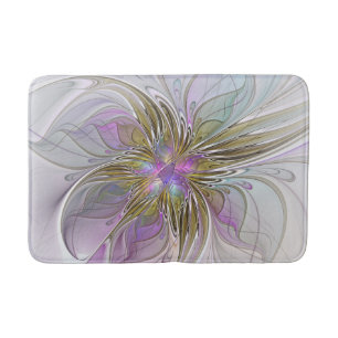 Floral Colourful Abstract Fractal With Pink & Gold Bath Mat