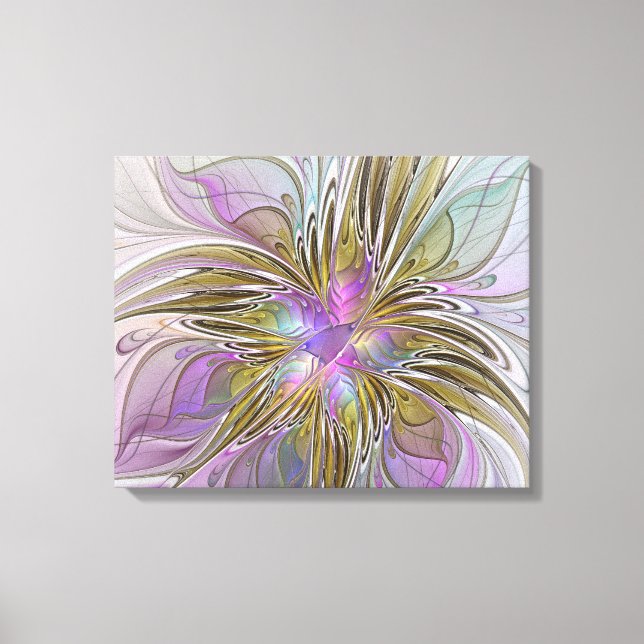 Floral Colourful Abstract Fractal With Pink & Gold Canvas Print (Front)