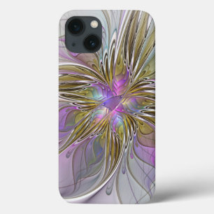Floral Colourful Abstract Fractal With Pink & Gold iPhone 13 Case
