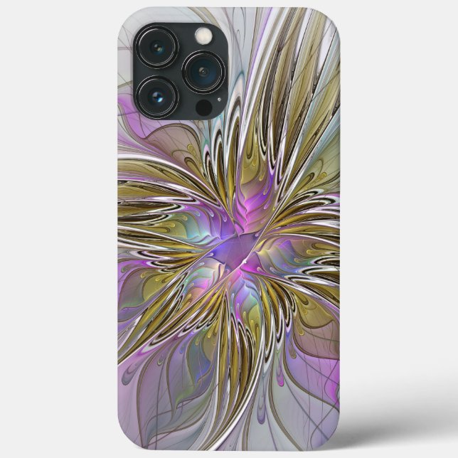 Floral Colourful Abstract Fractal With Pink & Gold Case-Mate iPhone Case (Back)
