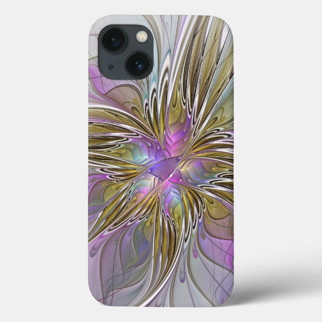 Floral Colourful Abstract Fractal With Pink & Gold Case-Mate iPhone Case (Back)