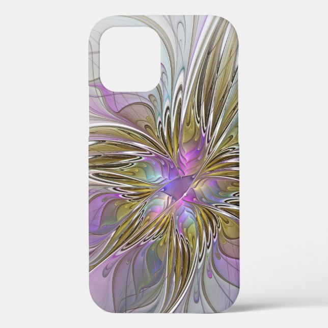 Floral Colourful Abstract Fractal With Pink & Gold Case-Mate iPhone Case (Back)