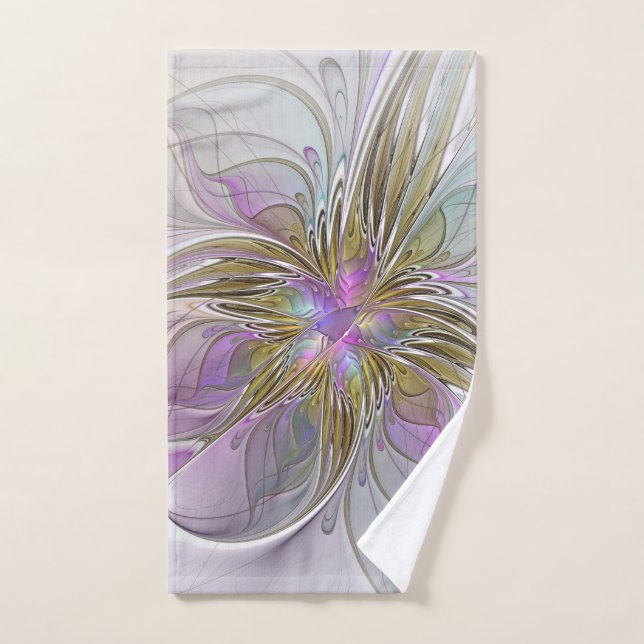 Floral Colourful Abstract Fractal With Pink & Gold Hand Towel (Hand Towel)