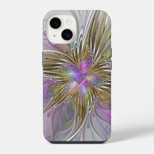 Floral Colourful Abstract Fractal With Pink & Gold iPhone 14 Case