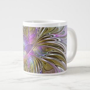 Floral Colourful Abstract Fractal With Pink & Gold Large Coffee Mug