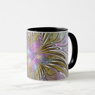 Floral Colourful Abstract Fractal With Pink & Gold Mug