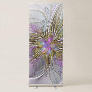 Floral Colourful Abstract Fractal With Pink & Gold Retractable Banner
