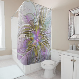Floral Colourful Abstract Fractal With Pink & Gold Shower Curtain