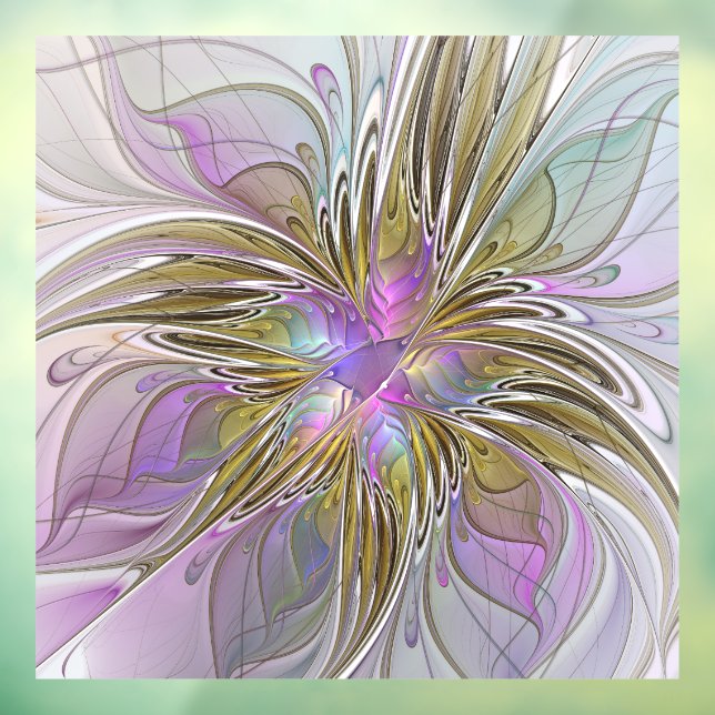 Floral Colourful Abstract Fractal With Pink & Gold Window Cling (Sheet 3)