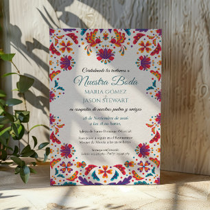 Floral Colourful Botanical Flowers Spanish Wedding Invitation