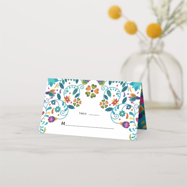 Floral Colourful Elegant Mexican Wedding Place Card (Front)
