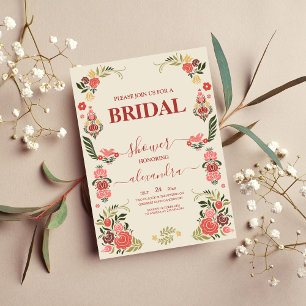 Floral colourful folk art Bridal Invitation